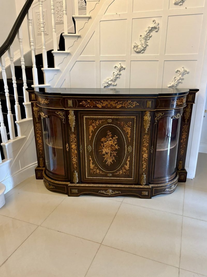 Outstanding Quality Antique Victorian Ebonised and Inlaid Floral Marquetry Credenza/Sideboard